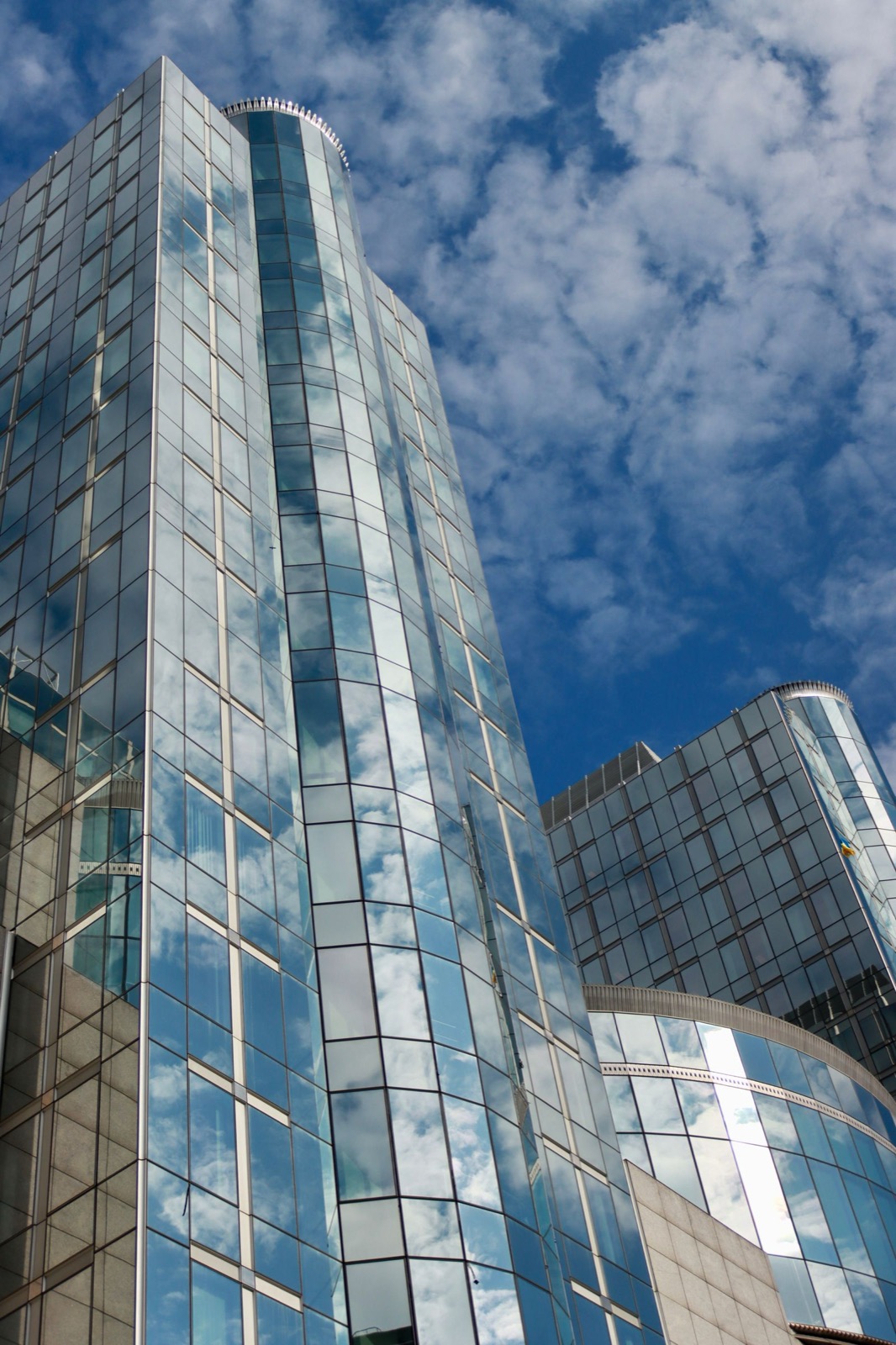 Aluminum curtain wall glazing on a commercial building